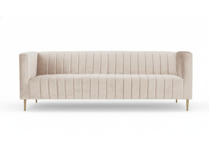Canapé trois places beige en tissu rembourré, design de salon, nouveaux canapés modernes.