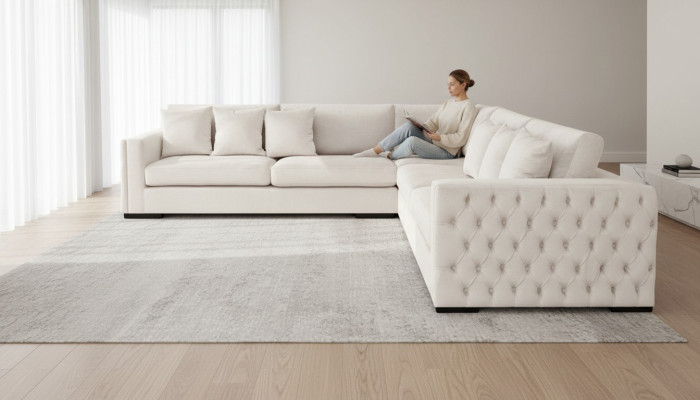 Canapé d'angle crème Ensemble d'angle Rembourrage Tissu en velours Design de meubles Paysage de vie Canapé