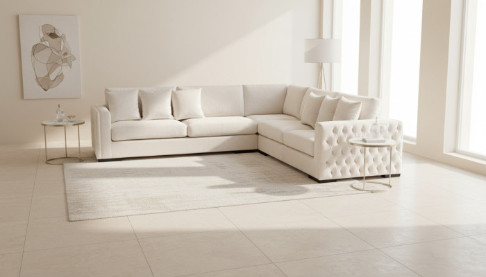Canapé d'angle crème Ensemble d'angle Rembourrage Tissu en velours Design de meubles Paysage de vie Canapé