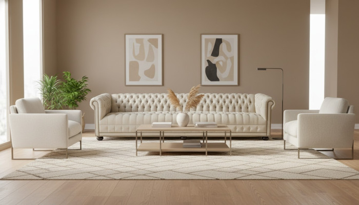 Canapés de design quatre places en tissu Chesterfield crème pour le salon