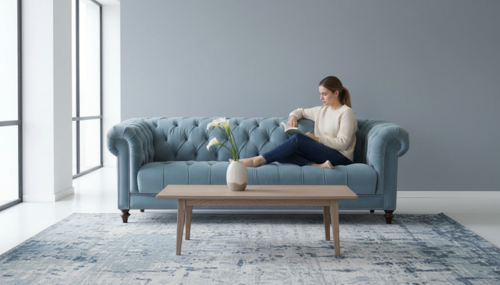 Chesterfield canapés design Turquoise Revêtement canapé nouveau Trois places Tissu Salon