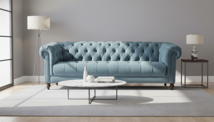 Chesterfield canapés design Turquoise Revêtement canapé nouveau Trois places Tissu Salon