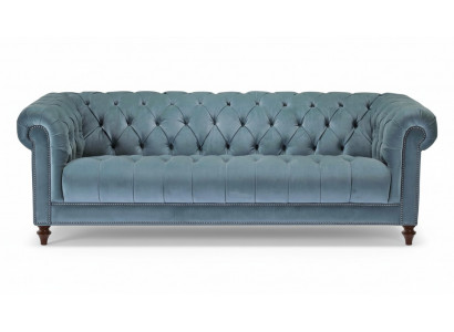 Chesterfield canapés design Turquoise Revêtement canapé nouveau Trois places Tissu Salon