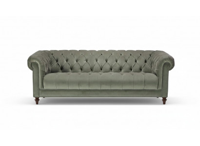 Sofa en tissu de salon trois places vert sauge design Chesterfield