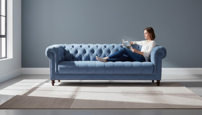 HellBlue Trois canapés design Chesterfield en tissu à trois places - canapés rembourrés originaux, neufs.