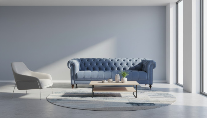 HellBlue Trois canapés design Chesterfield en tissu à trois places - canapés rembourrés originaux, neufs.