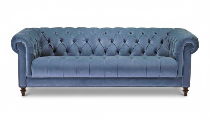HellBlue Trois canapés design Chesterfield en tissu à trois places - canapés rembourrés originaux, neufs.