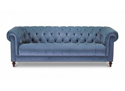 HellBlue Trois canapés design Chesterfield en tissu à trois places - canapés rembourrés originaux, neufs.