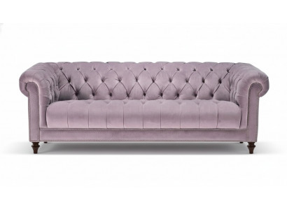 Trois canapés design Chesterfield en tissu violet à trois places, canapés rembourrés en velours d'origine.