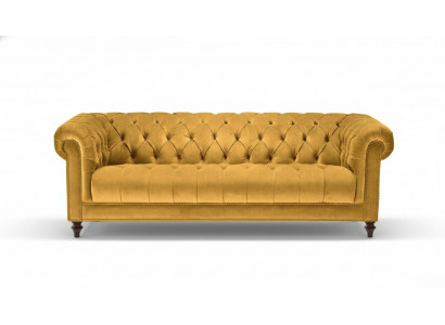 Trois canapés de salon jaunes en tissu 3 places Design Chesterfield en tissu de salon
