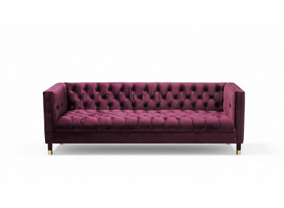 Trois canapés en tissu de salle de séjour en Bourgogne, design Chesterfield, nouvellement rembourrés.