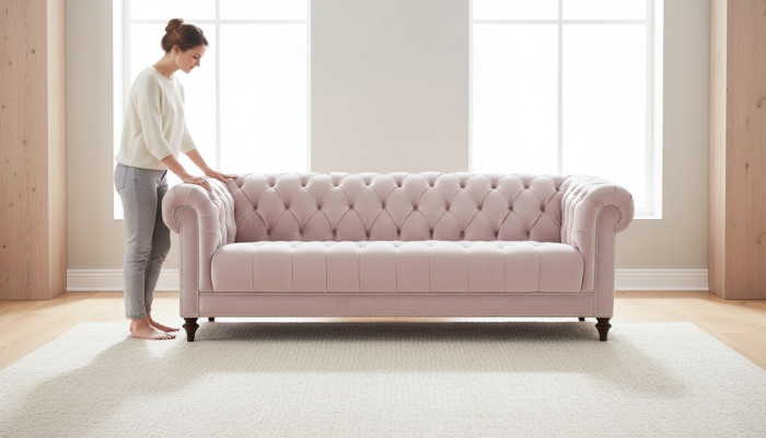 Chesterfield Old Pink Nouveau Rose Trois Places Tissu Design Canapés Rembourrage Canapé Canapés