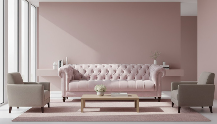 Chesterfield Old Pink Nouveau Rose Trois Places Tissu Design Canapés Rembourrage Canapé Canapés