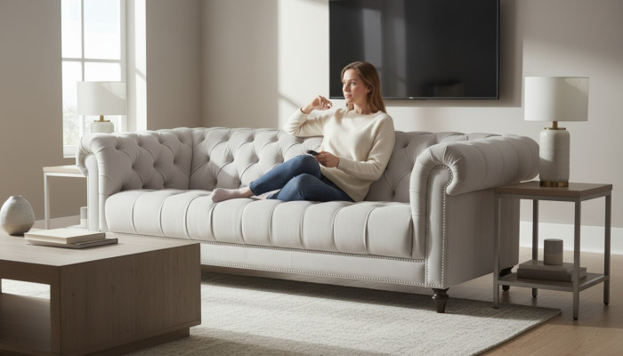 Argent Trois Canapés Design en Tissu Trois Places Canapés Rembourrés Originaux Chesterfield neufs
