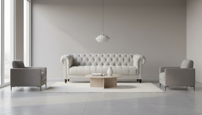Argent Trois Canapés Design en Tissu Trois Places Canapés Rembourrés Originaux Chesterfield neufs