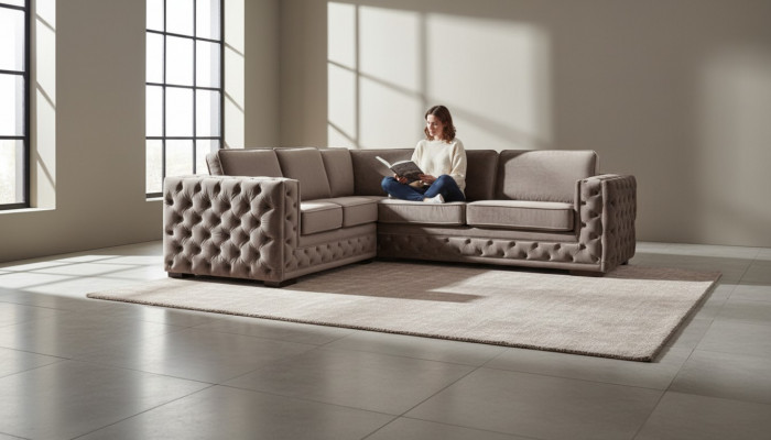 chesterfield canapé en tissu de velours de luxe canapé set boutons rembourrage nouveau beige