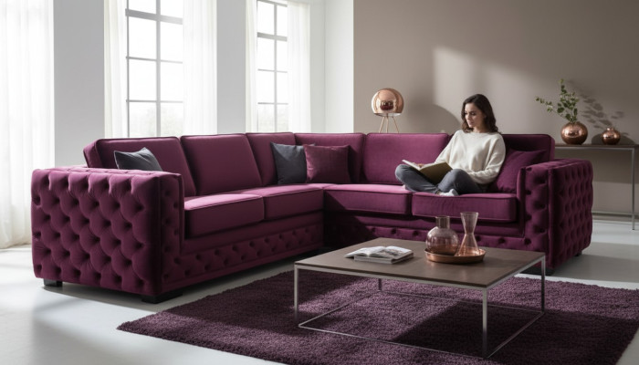Canapé d'angle bourgogne Chesterfield en velours Mobilier de nouvelle salle de séjour Design moderne Canapé