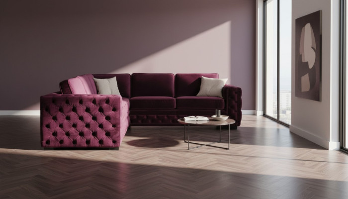 Canapé d'angle bourgogne Chesterfield en velours Mobilier de nouvelle salle de séjour Design moderne Canapé