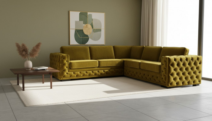 Canapé d'angle en velours Chesterfield Chesterfield Canapé Rembourrage Ensemble d'angle Canapé Salon Canapés Jaune