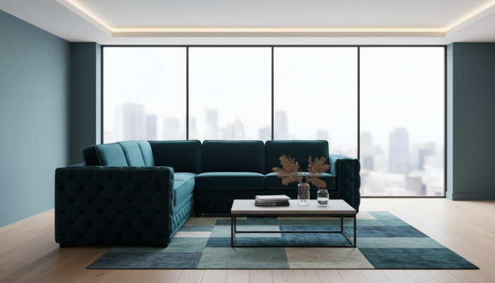 Canapé d'angle vert Canapé paysage vivant Ensemble de coin Rembourrage Mobilier Design Chesterfield