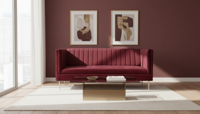 Bordeaux rot canapé de luxe en tissu rembourré sofa bordeaux canapé deux places salons canapés salons