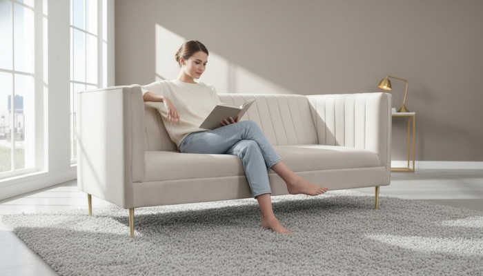 Canapé italien trois places mobilier moderne design canapé en tissu textile velours beige