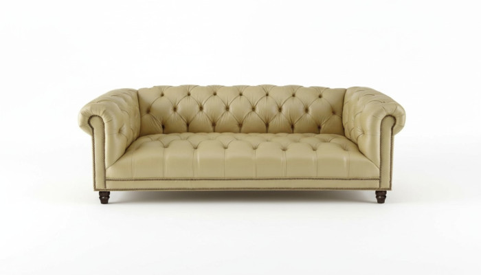 Dreisitzer canapé Chesterfield en cuir beige salon design moderne nouveau sofa