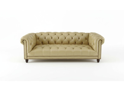Dreisitzer canapé Chesterfield en cuir beige salon design moderne nouveau sofa