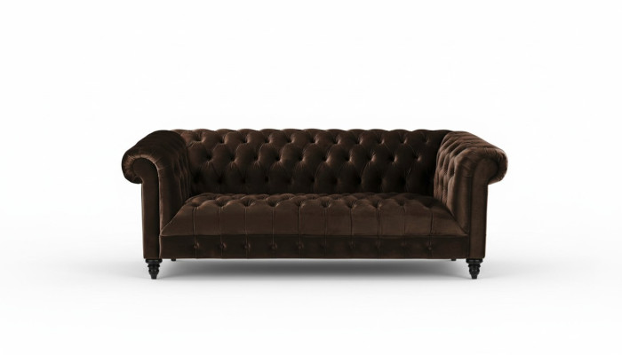 Canapé en velours marron Luxe Tapisserie Chesterfield Sofa avec boutons Trois places