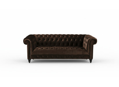 Canapé en velours marron Luxe Tapisserie Chesterfield Sofa avec boutons Trois places