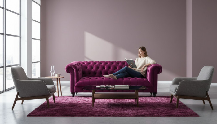 Canapés Chesterfield en tissu rose à trois places - Nouveaux originaux