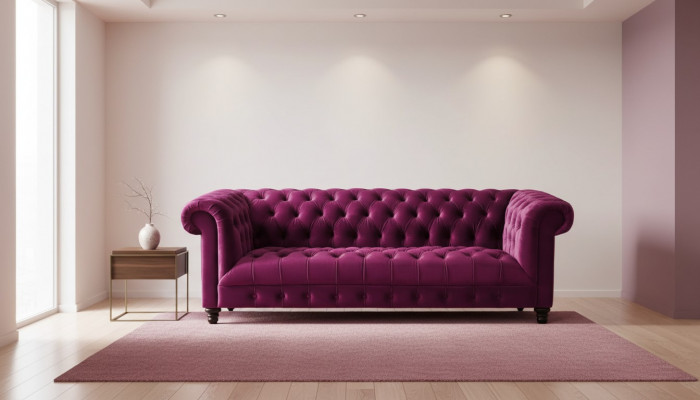 Canapés Chesterfield en tissu rose à trois places - Nouveaux originaux
