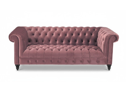 Canapé en velours fuchsia de luxe Chesterfield avec boutons, trois places