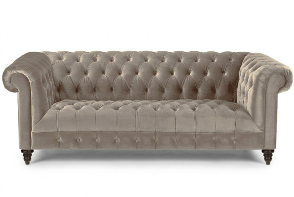 Canapé en velours beige, meubles de luxe Chesterfield avec boutons, canapé trois places.