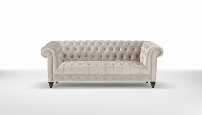 Chesterfield Canapé en velours beige Luxueux canapé rembourré avec boutons Trois places