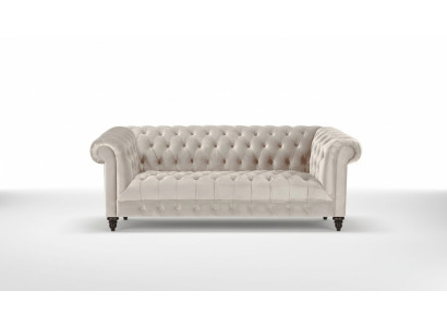 Chesterfield Canapé en velours beige Luxueux canapé rembourré avec boutons Trois places
