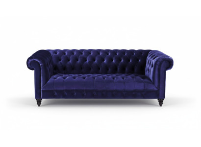 Canapé en velours pourpre Chesterfield de luxe, meuble rembourré, canapé avec boutons pour trois personnes.