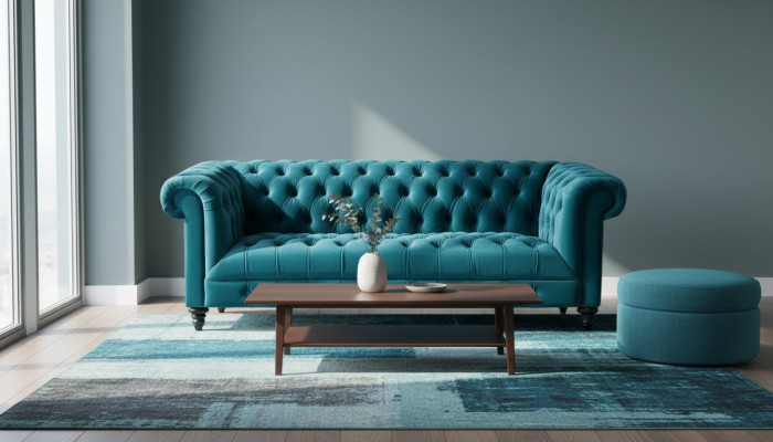 Chesterfield Canapé en Velours Turquoise de Luxe avec Boutons Trois Places