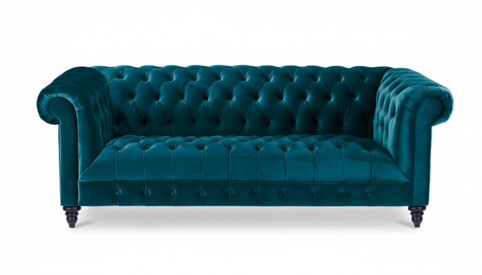 Chesterfield Canapé en Velours Turquoise de Luxe avec Boutons Trois Places