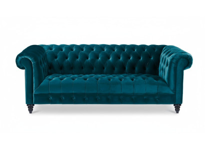 Chesterfield Canapé en Velours Turquoise de Luxe avec Boutons Trois Places