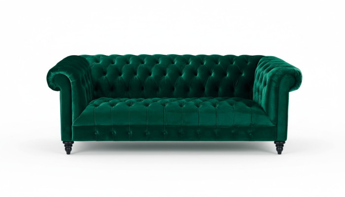 Chesterfield canapé turquoises de luxe avec boutons Trois places en velours.
