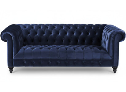Bleu Marine Canapé en Tissu Trois Places de Style Chesterfield Rembourrage Canapé 220cm Nouveau