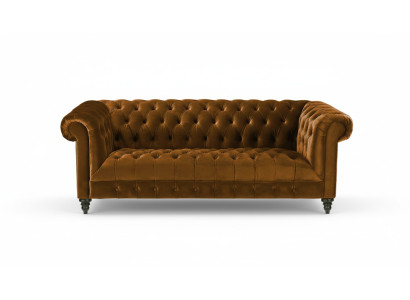 Canapé Chesterfield trois places en tissu marron, nouveau design original, tapisserie de couches.