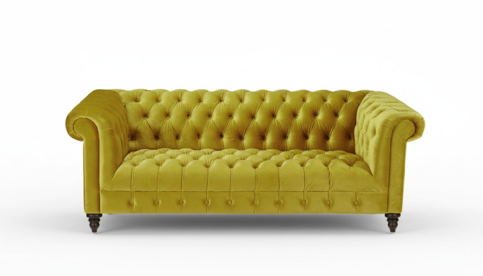 Trois places Chesterfield canapé design moderne en tissu jaune Canapé neuf Meubles originaux