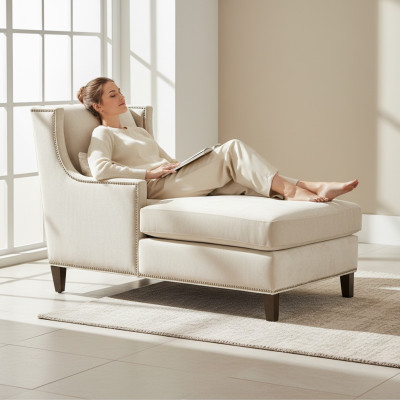 Chaise longue Chaises longues Meubles Ottoman Salon Design Canapé Beige Tissu Longueuil