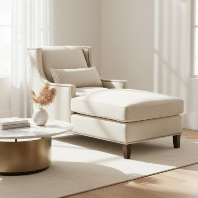 Chaise longue Chaises longues Meubles Ottoman Salon Design Canapé Beige Tissu Longueuil