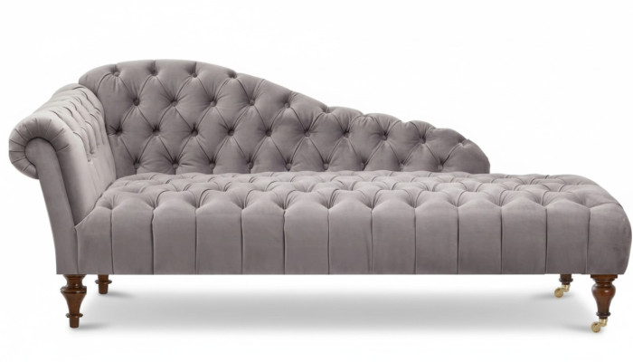 Chaise longue, meuble classique beige, canapé de salon en tissu Chesterfield