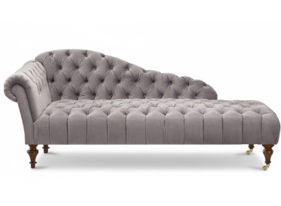 Chaise longue, meuble classique beige, canapé de salon en tissu Chesterfield