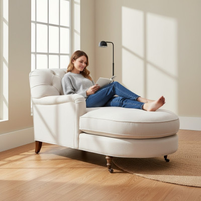 Chaise longue beige Chesterfield mobilier Transat Salon Moderne