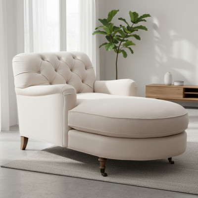 Chaise longue beige Chesterfield mobilier Transat Salon Moderne